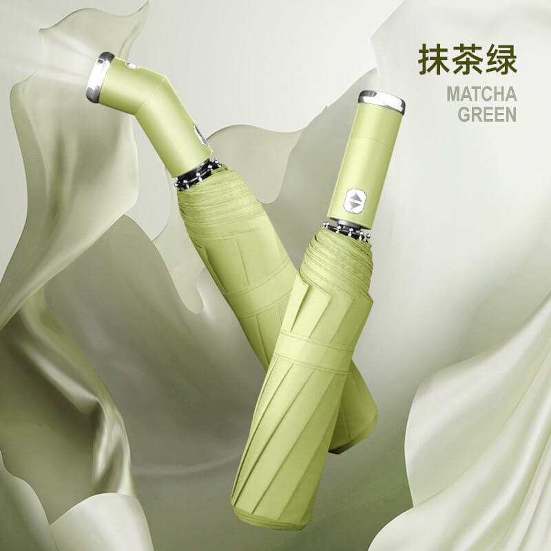 10骨雙股帶皮套旋轉手電筒-抹茶綠