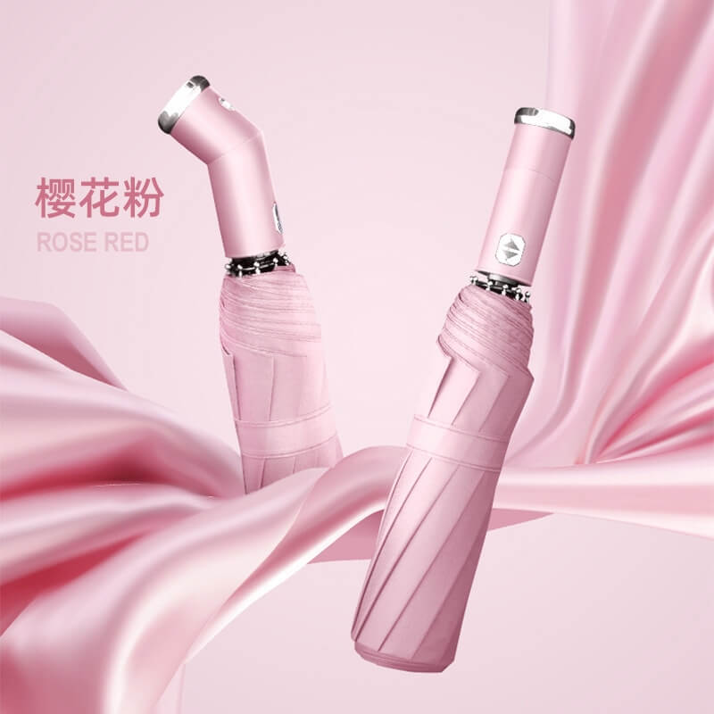 10骨雙股帶皮套旋轉手電筒-櫻花粉